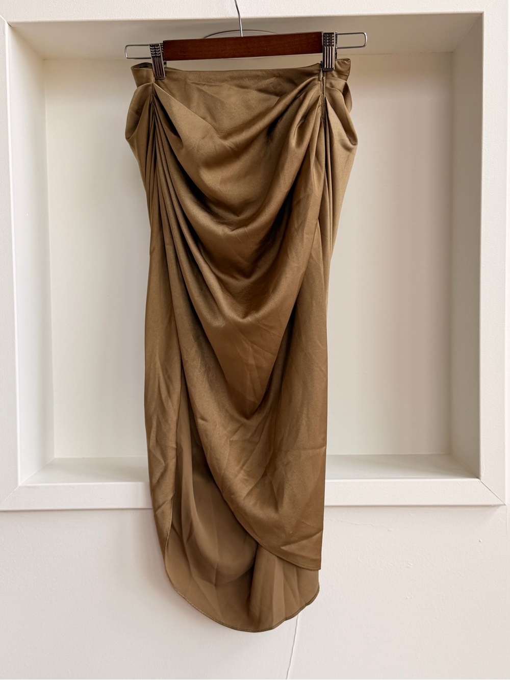 H & M Draped Midi Skirt in Olive Brown